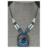 Vintage Blue Lucite Rhinestone Necklace & Earrings