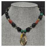 Black Onyx Green Agate Crystal Pendant Necklace