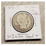 1914-S Barber Half-Dollar 90% Silver Good +