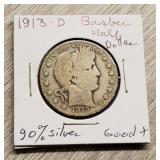1913-D Barber Half-Dollar 90% Silver Good +