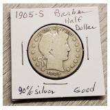 1905-S Barber Half-Dollar 90% Silver Good
