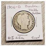 1906-D Barber Half-Dollar 90% Silver Good