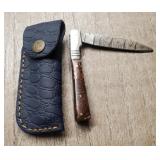 Damascus Folding Knife w/ Sheath #1