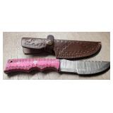Damascus Fixed Blade Knife w/ Sheath #6