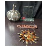 Glass Pumpkin, Welcome Sign, Happy Birthday Plaque