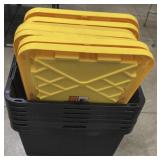 (7) Black Totes With Yellow Lids