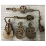 (6) Various Antique Pulleys