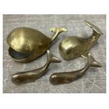 (4) Solid Brass Whales