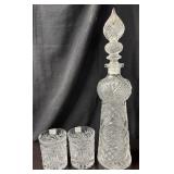 Crystal Decanter w/ (2) Crystal Glasses