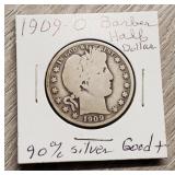 1909-O Barber Half-Dollar 90% Silver Good +