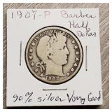 1907-P Barber Half-Dollar 90% Silver Very Good