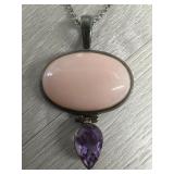 Sterling Silver w/ Large Pink Stone Pendant