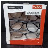 Foster Grant 3 Pack + 3.00 Reading Glasses