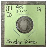 1911 D Barber Dime