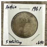1961 Austria 5 Shilling Coin