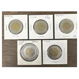 (5) 2005-2009 Canadian $2 Coins