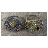 (2) Vintage Multi-Gemstone Sterling Silver Rings