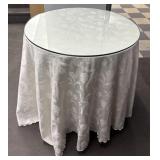 Glass Top Round Table w/ Table Cloth