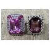 (2) Pink Stone & Sterling Silver Rings