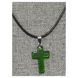 Green Cross Gem Pendant Necklace