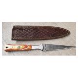 Damascus Double Edge Boot Knife w/ Sheath
