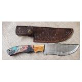 Damascus Fixed Blade Knife w/ Sheath #6