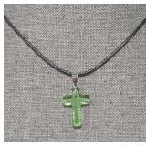 Green Glass Cross Pendant Necklace