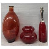 (3) Oversized Red Glass Decor