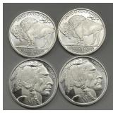 (4) 1oz Buffalo/Indian Head Silver Rounds #1