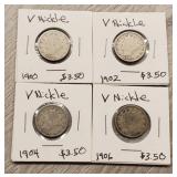 (4) 1900,1902,1904,1906 V Nickels