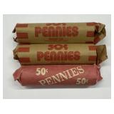 (3) Rolls of Wheat Back Pennies #2