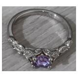 Silver Tone & Amethyst Fashion Ring