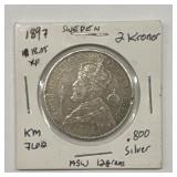 1897 Sweden 2 Kroner .800 Silver