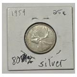 1959 Canadian 25-Cent Silver Coin