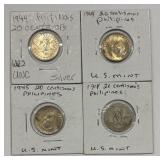 (4) 1914, 44 & 45 Philippines 20 Centavos Coins