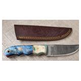 Damascus Fixed Blade Knife w/ Sheath #1