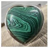 Sterling Silver Malachite Heart Ring