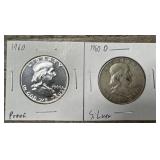 1960 & 1960-D 90% Silver Franklin Half Dollars
