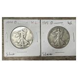 1944-D & 1945-S 90% Silver W.L. Half Dollars