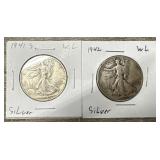 1941-S & 1942 90% Silver W.L. Half Dollars