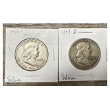 1951-S & 1959-D 90% Silver Franklin Half Dollars