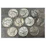 (10) 90% Silver Mercury Dimes