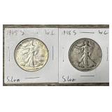 1945-S & 1946-S 90% Silver W.L. Half Dollars