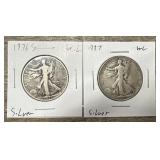 1936-S & 1937 90% Silver W.L. Half Dollars