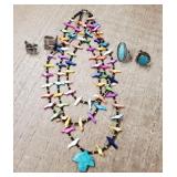 Navajo Necklace & (4) Rings
