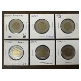 (6) 2000-2005 Canadian $2 Coins