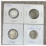 (4) 1918- 1929 Buffalo Nickels