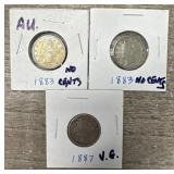 (3) 1883 & 87 V-Nickels
