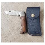 Damascus Folding Knife w/ Sheath