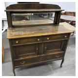 Antique Wood 3-Drawer Buffet w/ Cabinet & Casters
